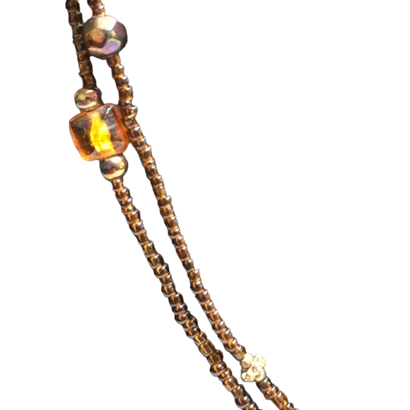 Brown Handmade Seed Beaded  Necklace (Doubled In Image) - Picture 2 of 2